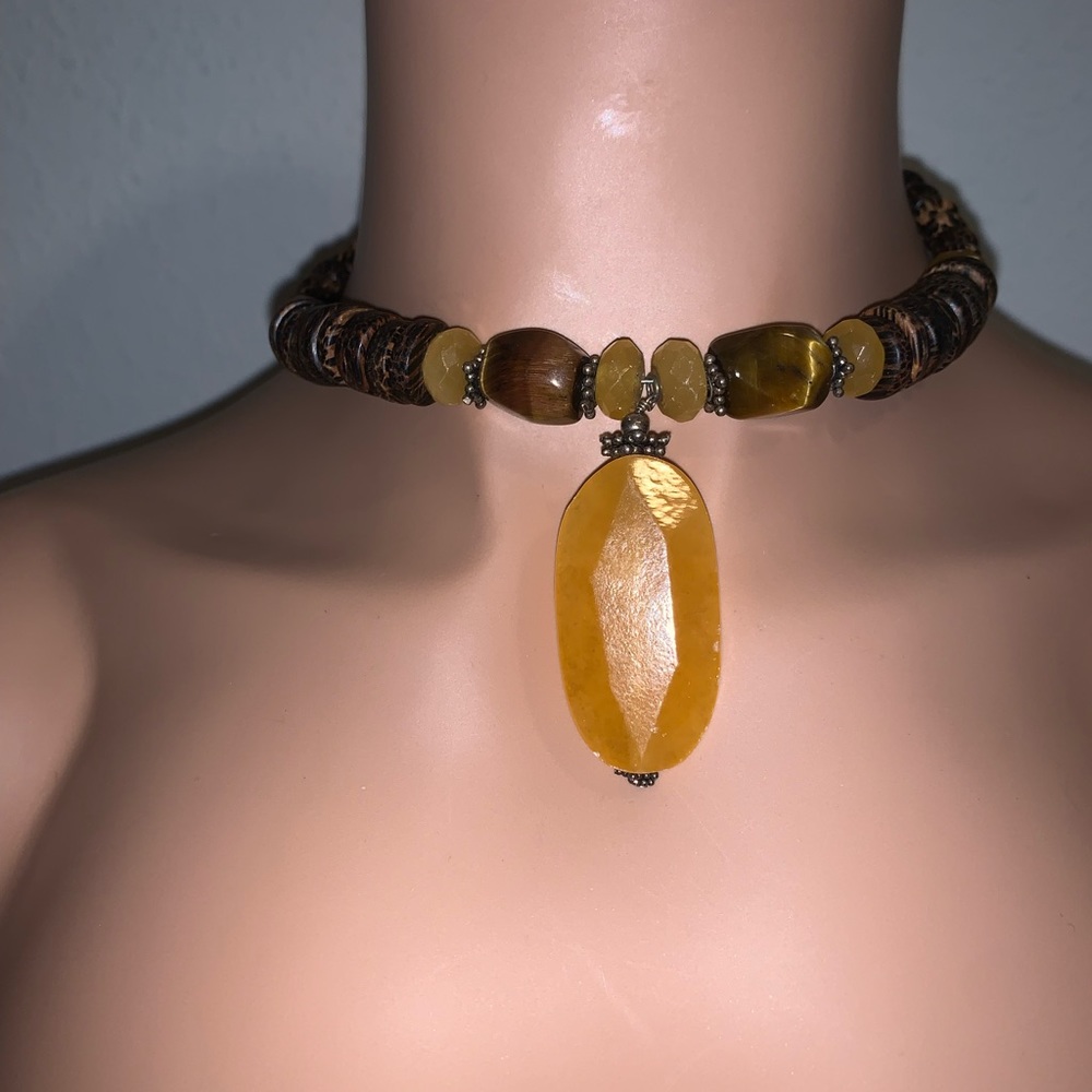 Silpada Vintage Sterling Honey Jade, Wood & Tigers Eye Choker on Memory Wire